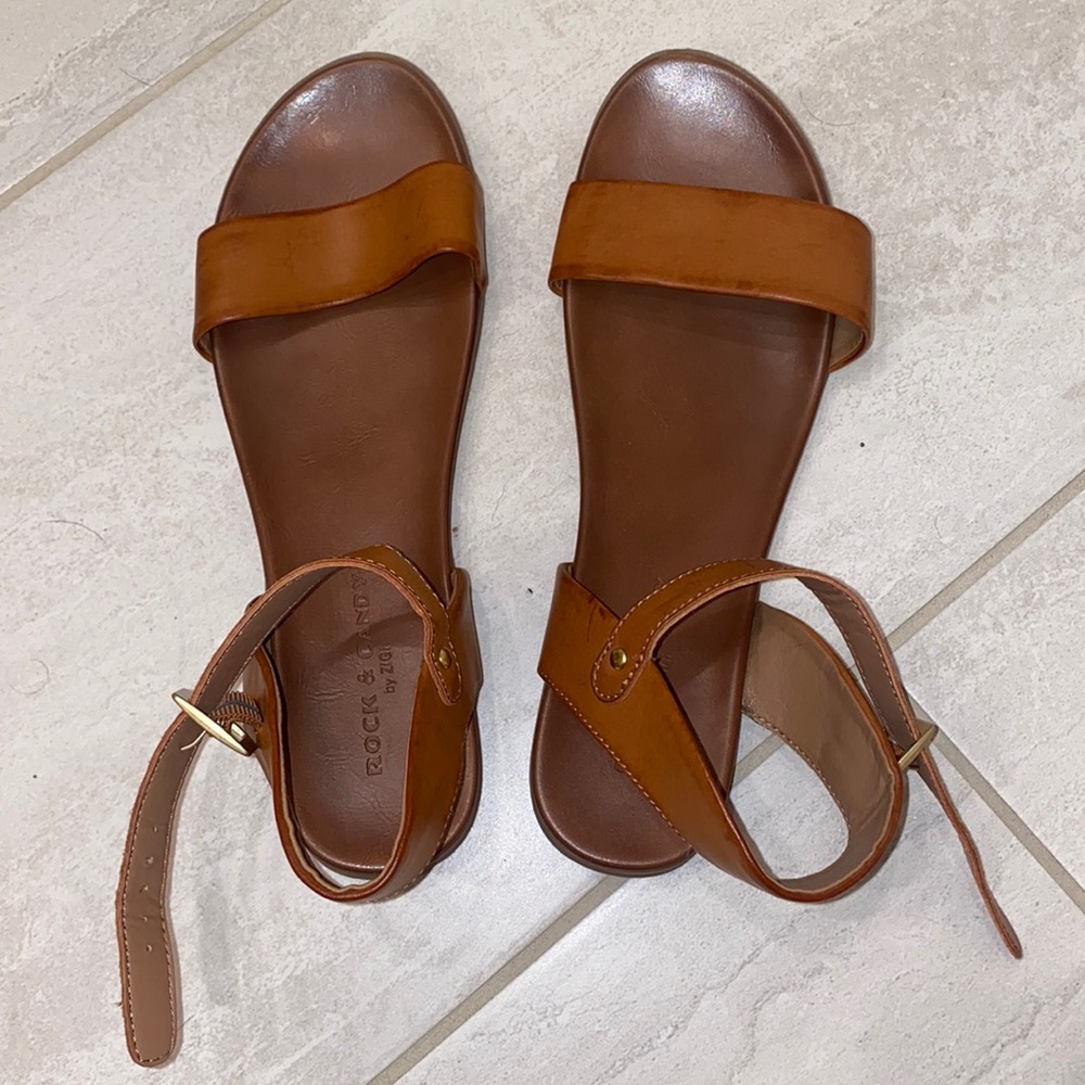Dark brown faux leather sandals